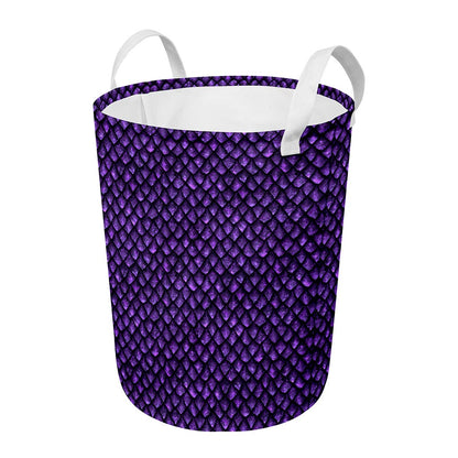 Purple Dragon Scales Pattern Print Round Laundry Basket