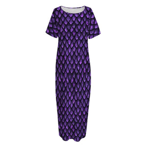 Purple Dragon Scales Pattern Print Short Sleeve Long Nightdress