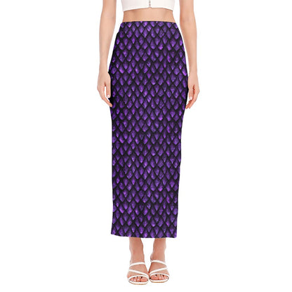 Purple Dragon Scales Pattern Print Side Slit Maxi Skirt