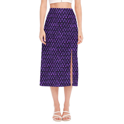 Purple Dragon Scales Pattern Print Side Slit Midi Skirt