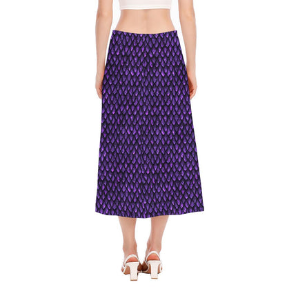 Purple Dragon Scales Pattern Print Side Slit Midi Skirt