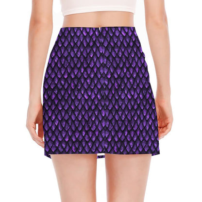 Purple Dragon Scales Pattern Print Side Slit Mini Skirt