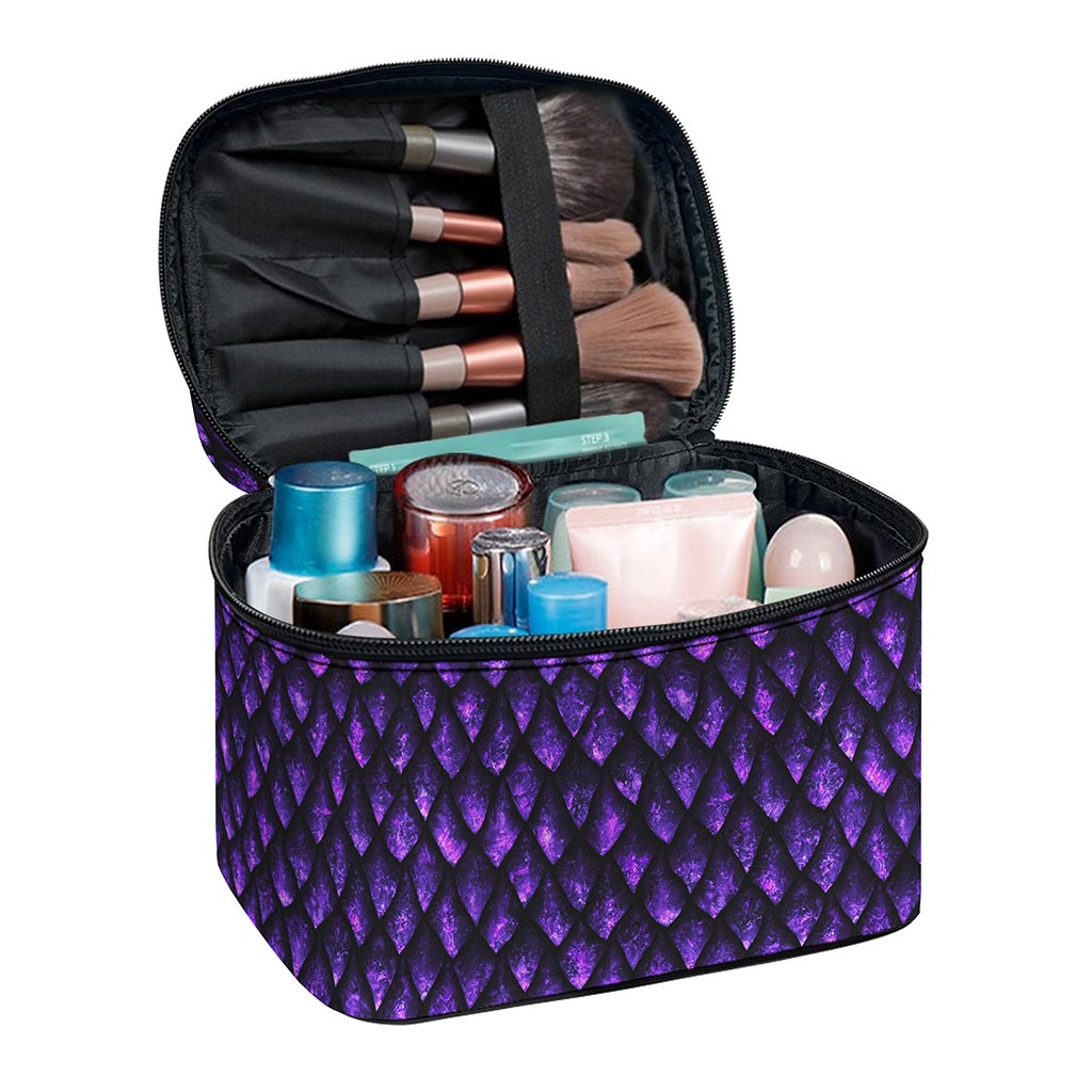 Purple Dragon Scales Pattern Print Travel Makeup Bag