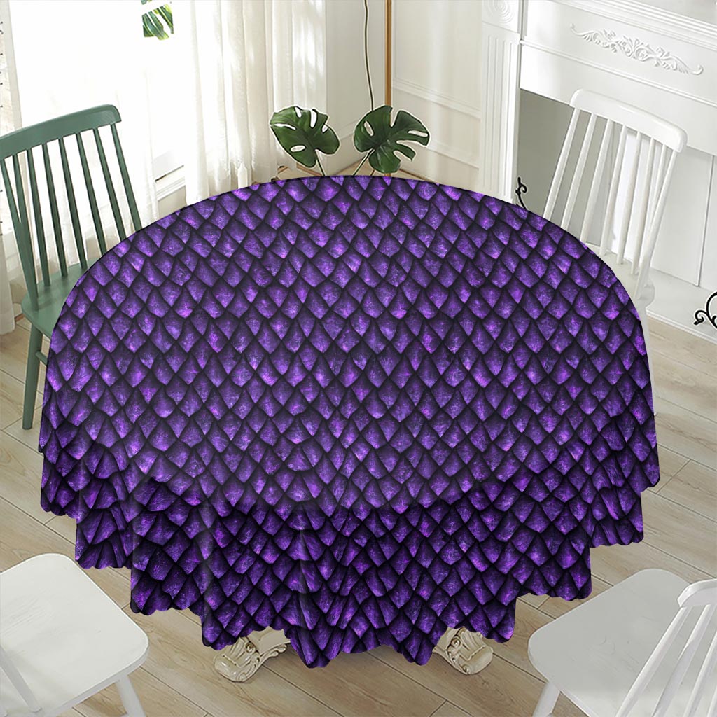Purple Dragon Scales Pattern Print Waterproof Round Tablecloth