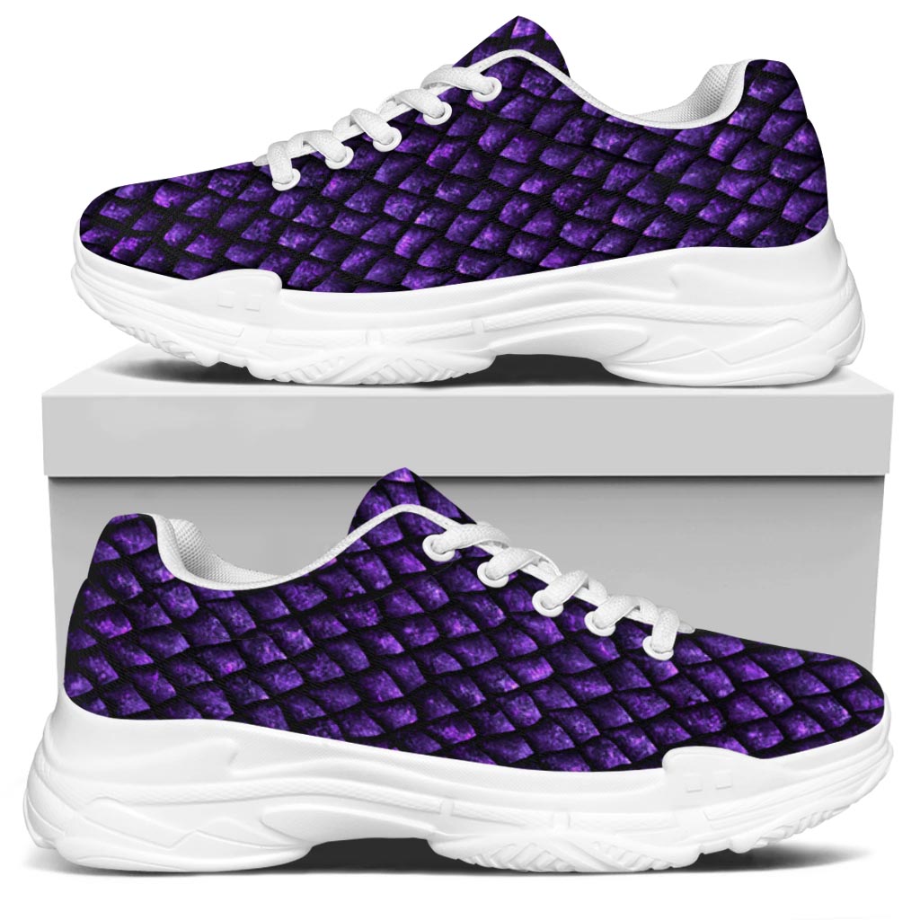 Purple Dragon Scales Pattern Print White Chunky Shoes