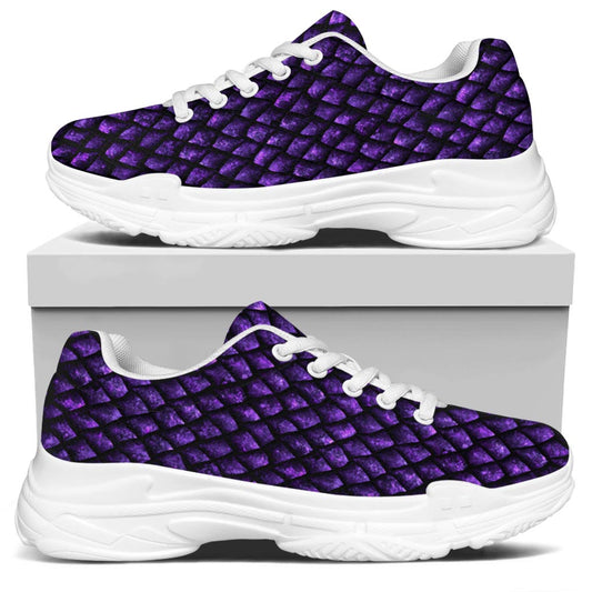 Purple Dragon Scales Pattern Print White Chunky Shoes
