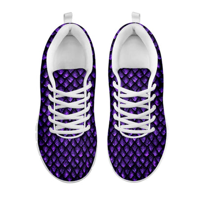 Purple Dragon Scales Pattern Print White Running Shoes