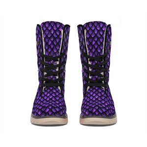 Purple Dragon Scales Pattern Print Winter Boots