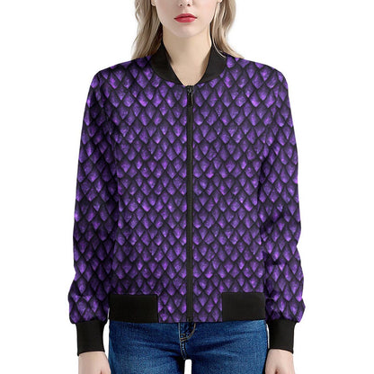 Purple Dragon Scales Pattern Print Women's Bomber Jacket