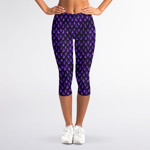 Purple Dragon Scales Pattern Print Women's Capri Leggings