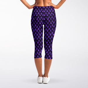 Purple Dragon Scales Pattern Print Women's Capri Leggings