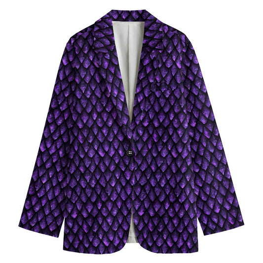 Purple Dragon Scales Pattern Print Women's Cotton Blazer