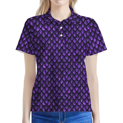 Purple Dragon Scales Pattern Print Women's Polo Shirt