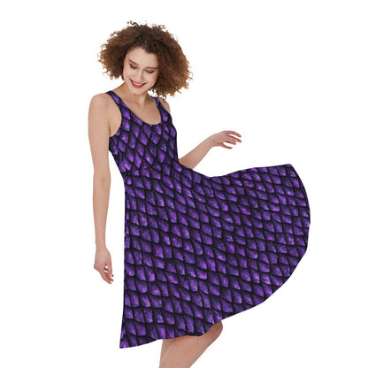 Purple Dragon Scales Pattern Print Women's Sleeveless Dress
