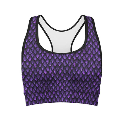 Purple Dragon Scales Pattern Print Women's Sports Bra