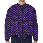 Purple Dragon Scales Pattern Print Zip Sleeve Bomber Jacket