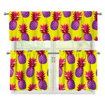 Purple EDM Pineapple Pattern Print 3 Piece Kitchen Curtains