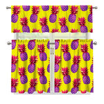 Purple EDM Pineapple Pattern Print 3 Piece Kitchen Curtains
