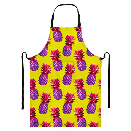 Purple EDM Pineapple Pattern Print Bib Apron With Pocket