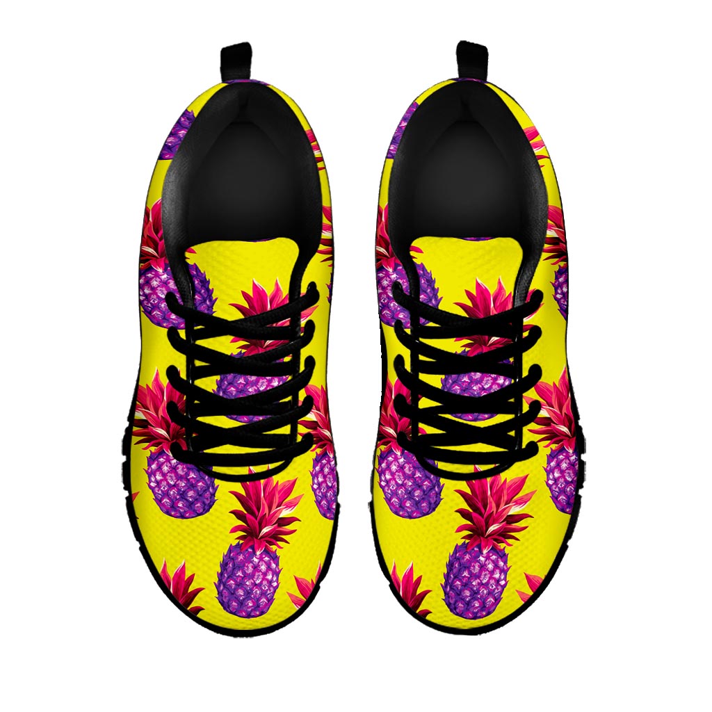 Purple EDM Pineapple Pattern Print Black Running Shoes