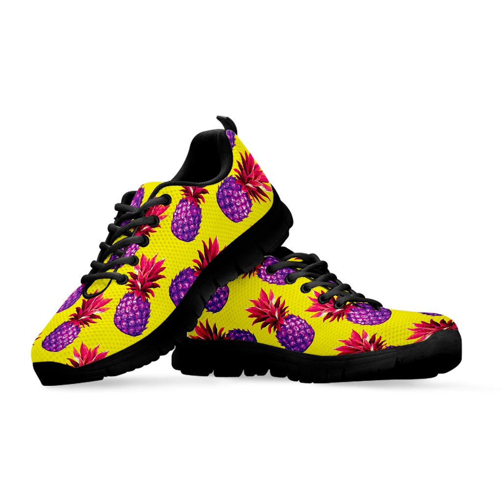 Purple EDM Pineapple Pattern Print Black Running Shoes