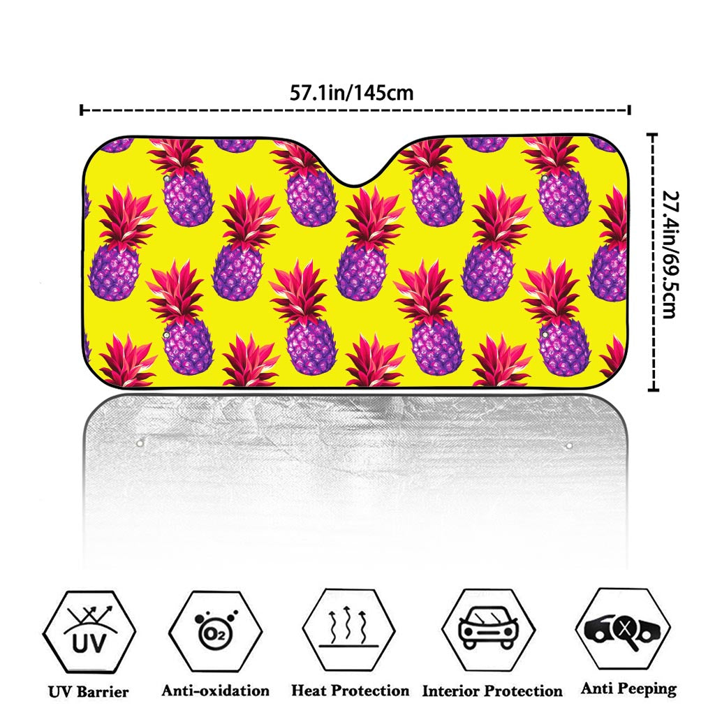 Purple EDM Pineapple Pattern Print Car Windshield Sun Shade