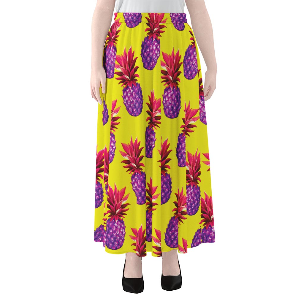 Purple EDM Pineapple Pattern Print Chiffon Maxi Skirt