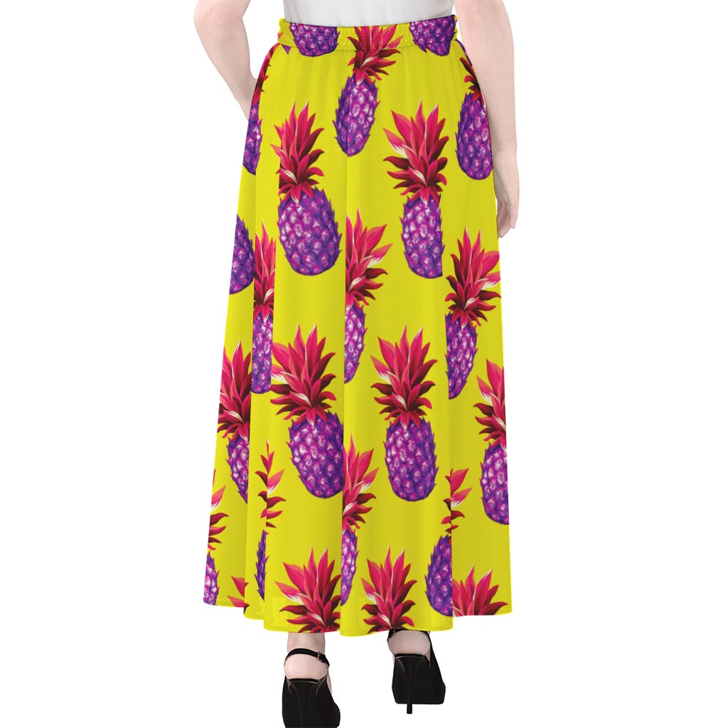 Purple EDM Pineapple Pattern Print Chiffon Maxi Skirt