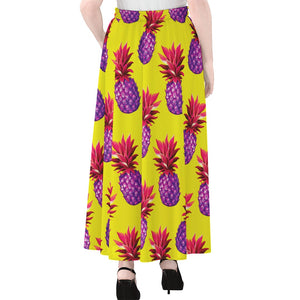 Purple EDM Pineapple Pattern Print Chiffon Maxi Skirt