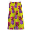 Purple EDM Pineapple Pattern Print Cotton Front Slit Maxi Skirt