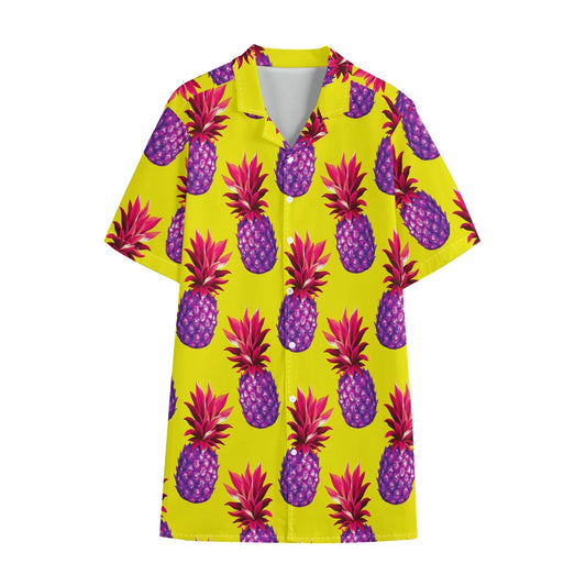 Purple EDM Pineapple Pattern Print Cotton Hawaiian Shirt