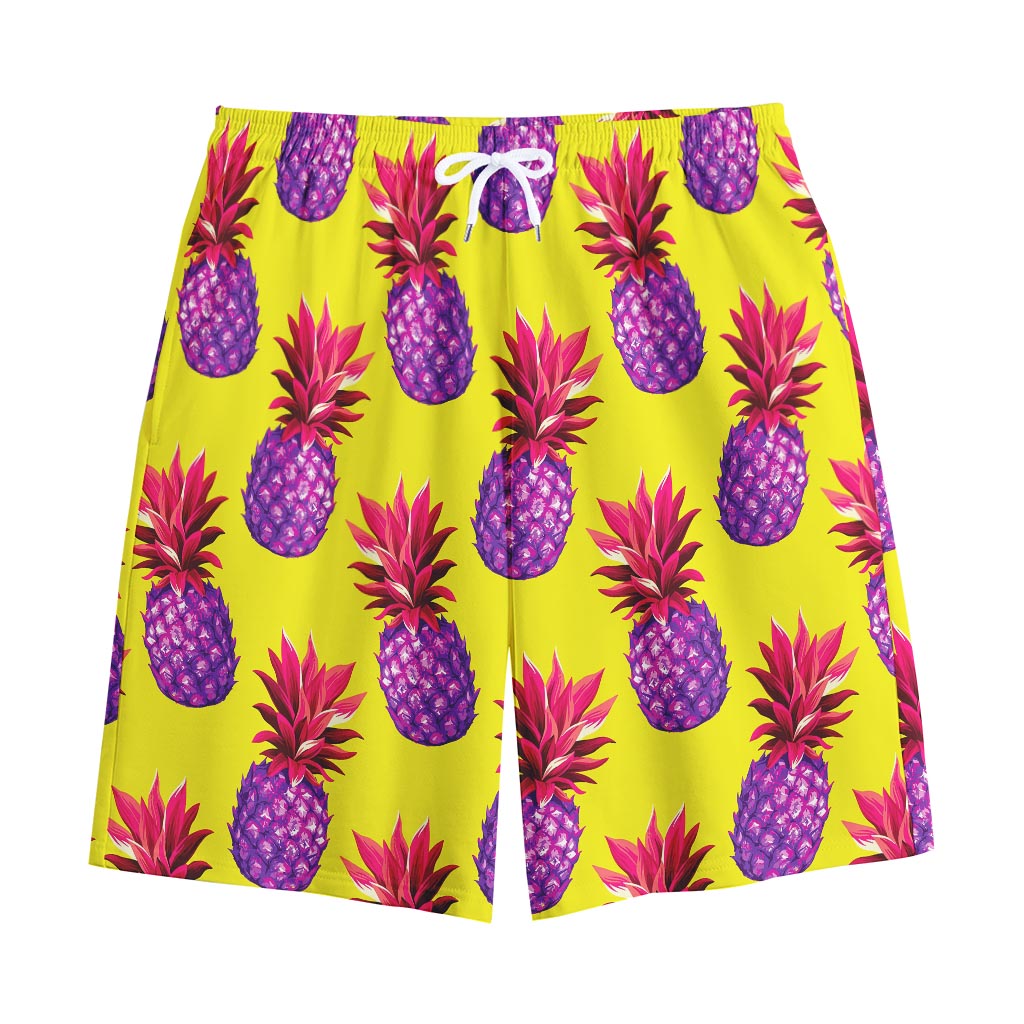 Purple EDM Pineapple Pattern Print Cotton Shorts