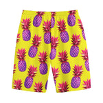 Purple EDM Pineapple Pattern Print Cotton Shorts