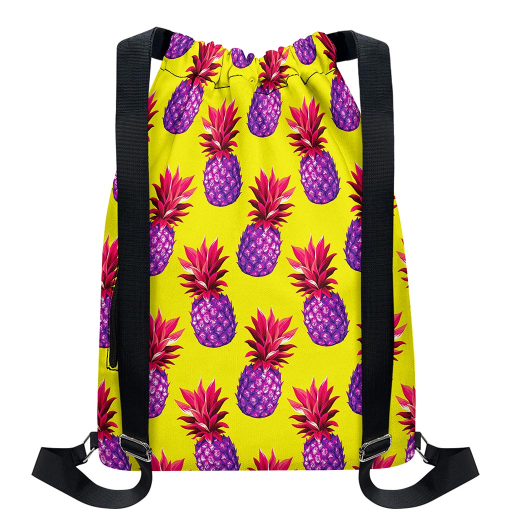 Purple EDM Pineapple Pattern Print Drawstring Backpack