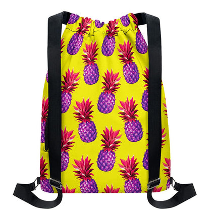 Purple EDM Pineapple Pattern Print Drawstring Backpack