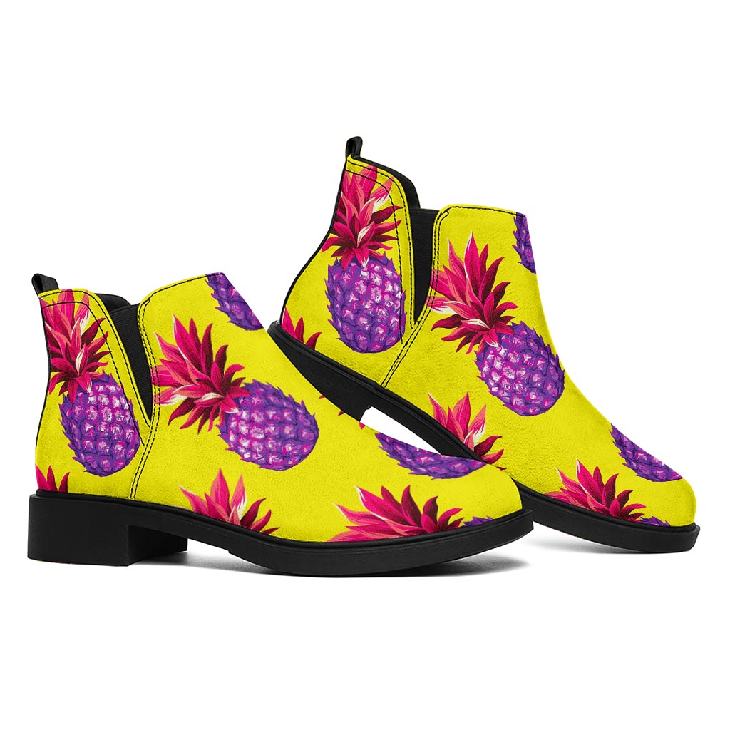 Purple EDM Pineapple Pattern Print Flat Ankle Boots