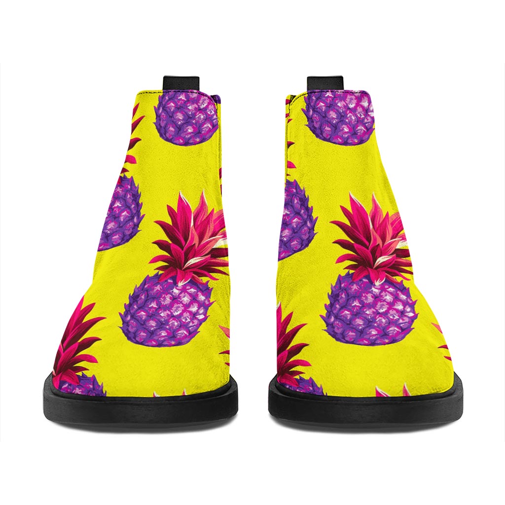 Purple EDM Pineapple Pattern Print Flat Ankle Boots