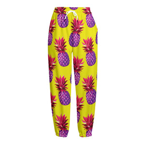 Purple EDM Pineapple Pattern Print Fleece Lined Knit Pants