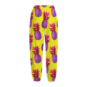 Purple EDM Pineapple Pattern Print Fleece Lined Knit Pants