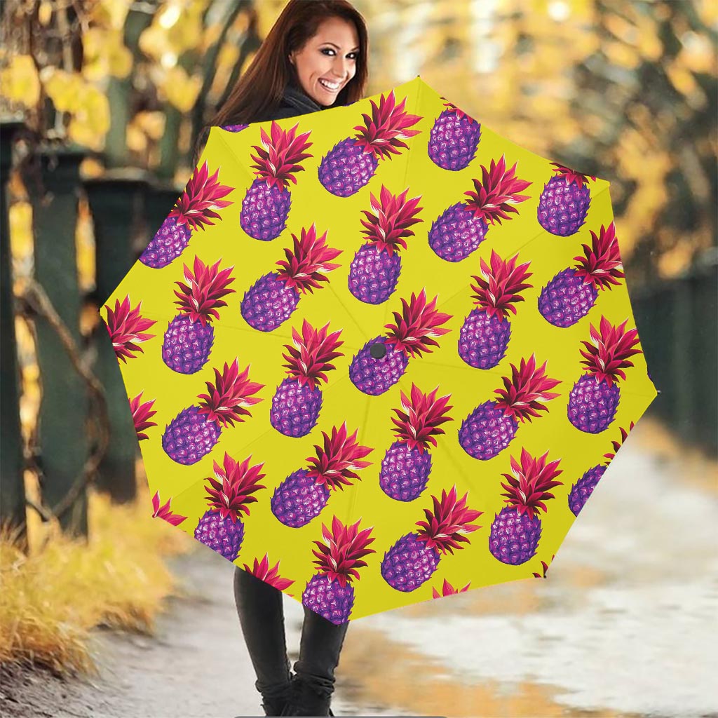 Purple EDM Pineapple Pattern Print Foldable Umbrella