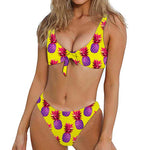 Purple EDM Pineapple Pattern Print Front Bow Tie Bikini