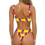 Purple EDM Pineapple Pattern Print Front Bow Tie Bikini