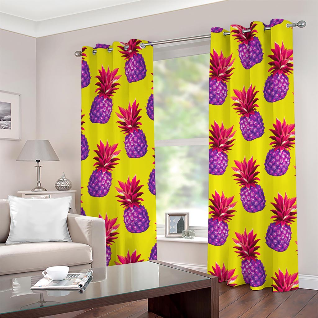 Purple EDM Pineapple Pattern Print Grommet Curtains