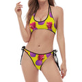 Purple EDM Pineapple Pattern Print Halter Scoop Tie Side Bikini