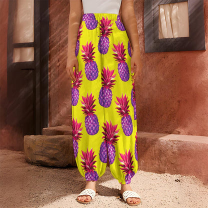 Purple EDM Pineapple Pattern Print Harem Pants