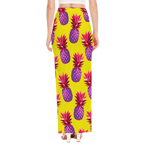 Purple EDM Pineapple Pattern Print High Slit Maxi Skirt