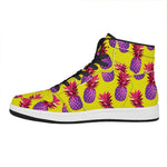 Purple EDM Pineapple Pattern Print High Top Leather Sneakers