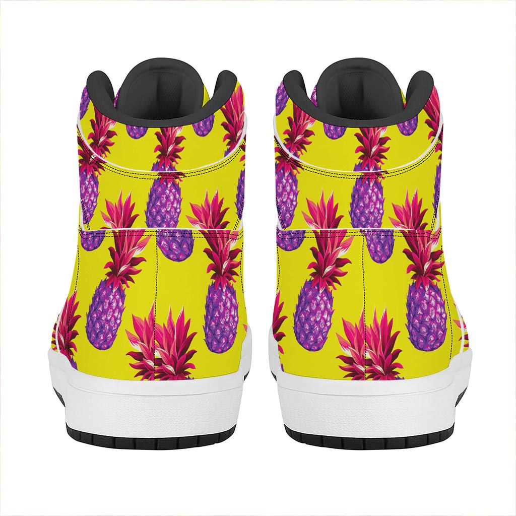Purple EDM Pineapple Pattern Print High Top Leather Sneakers
