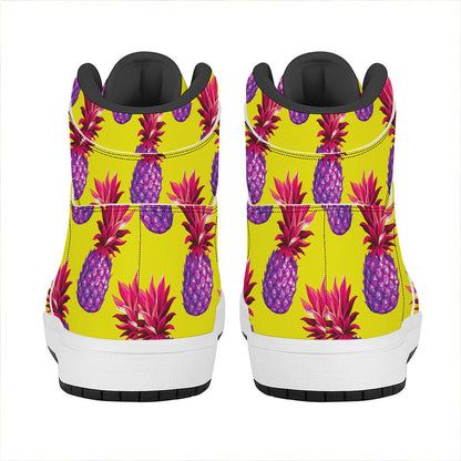 Purple EDM Pineapple Pattern Print High Top Leather Sneakers