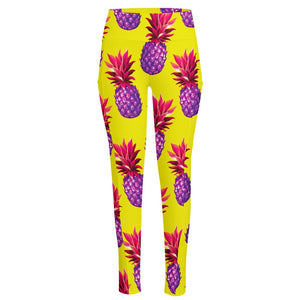 Purple EDM Pineapple Pattern Print High-Waisted Pocket Leggings